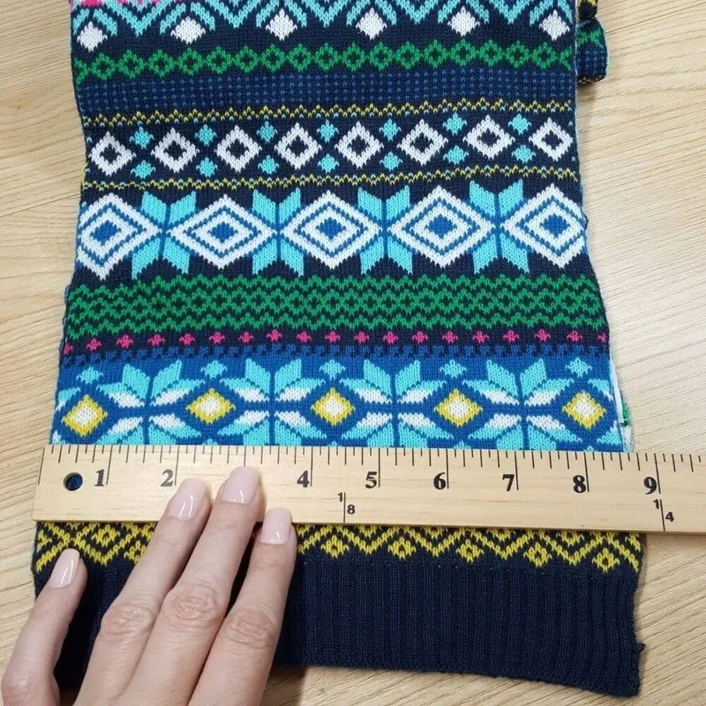 CLUB ROOM Mens Scarf Blue Green Chunky Knit Fair Isle Long Rectangle Winter 70x9